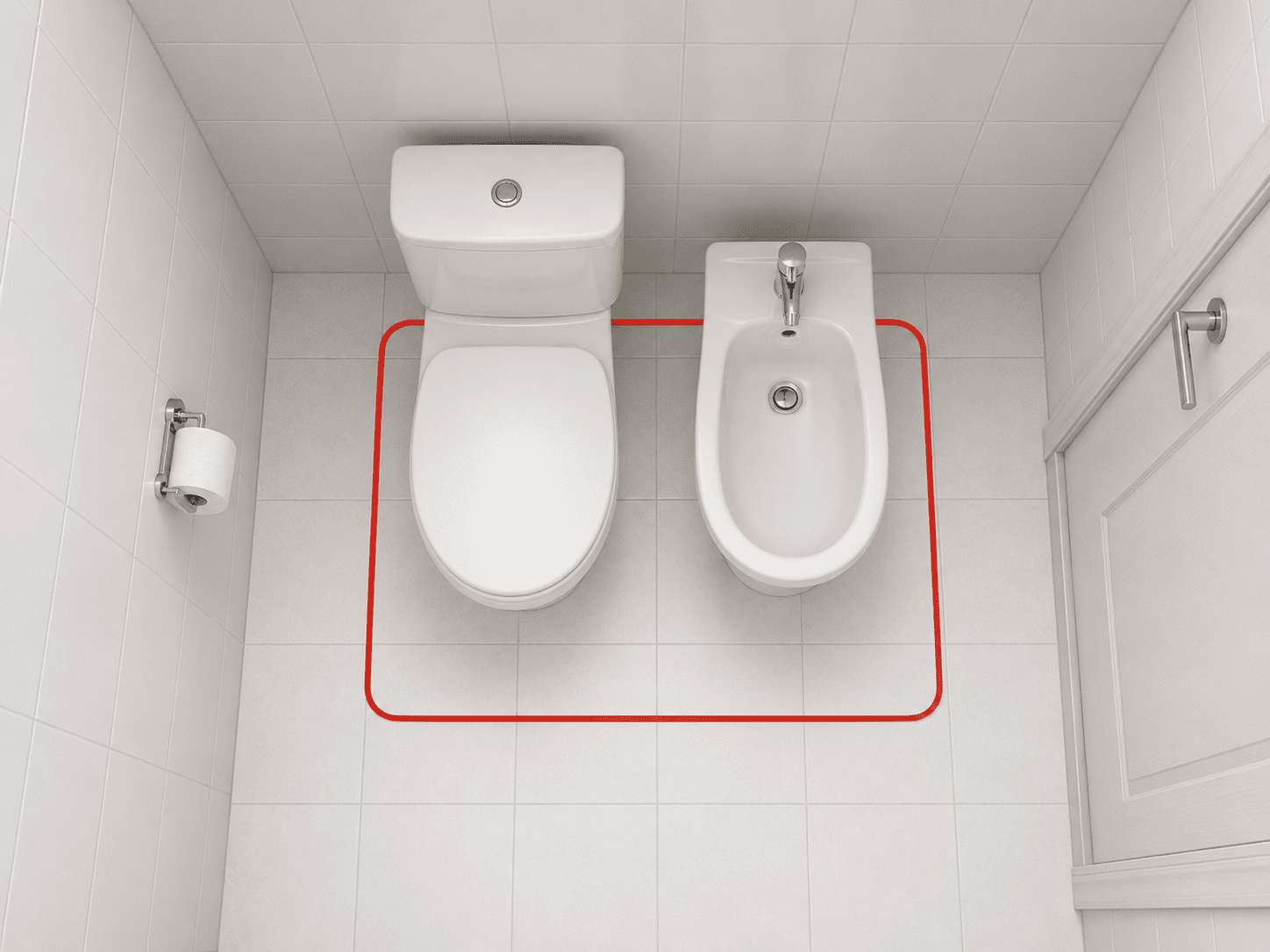 Toaleta i bidet — większa zajęta powierzchnia
